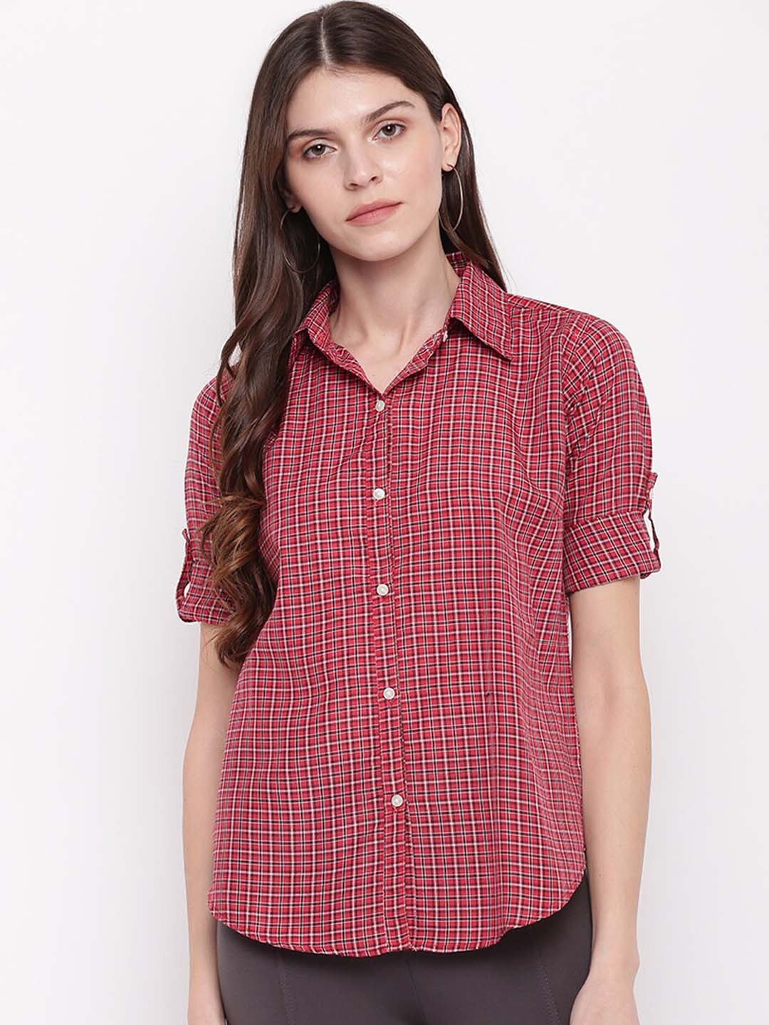 

Mayra Women Red Regular Fit Checked Casual Shirt