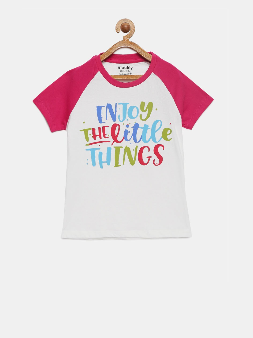 mackly Girls White Printed Round Neck T-shirt