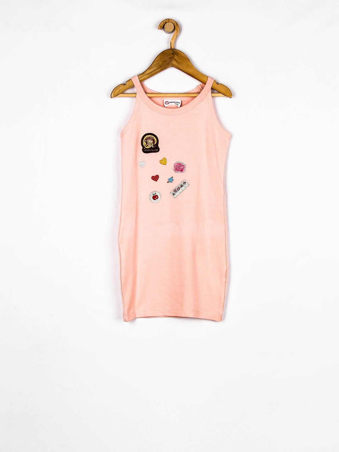 

Peppermint Girls Peach-Coloured Self Design T-shirt Dress