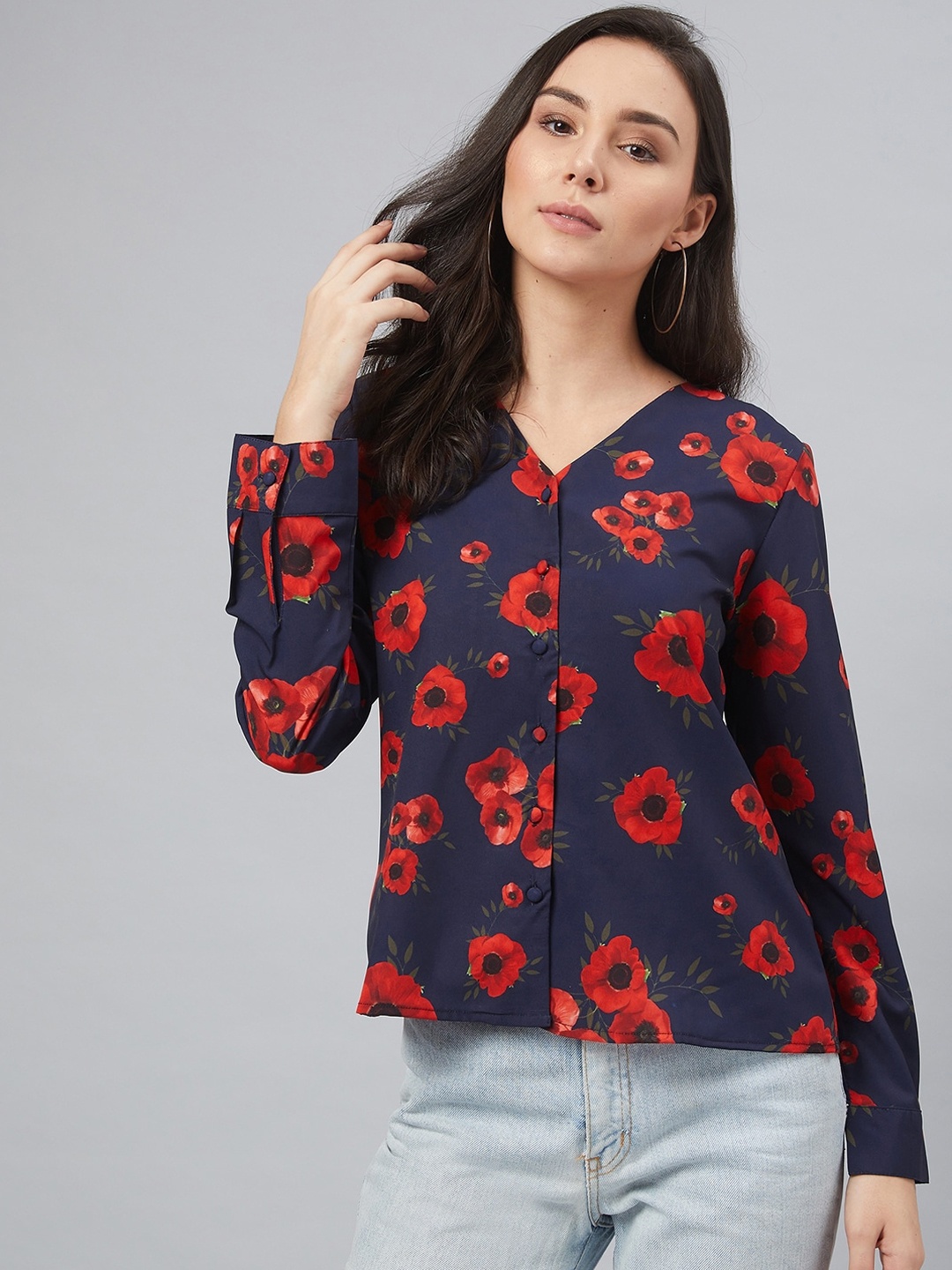 

RARE Women Navy Blue Printed Top