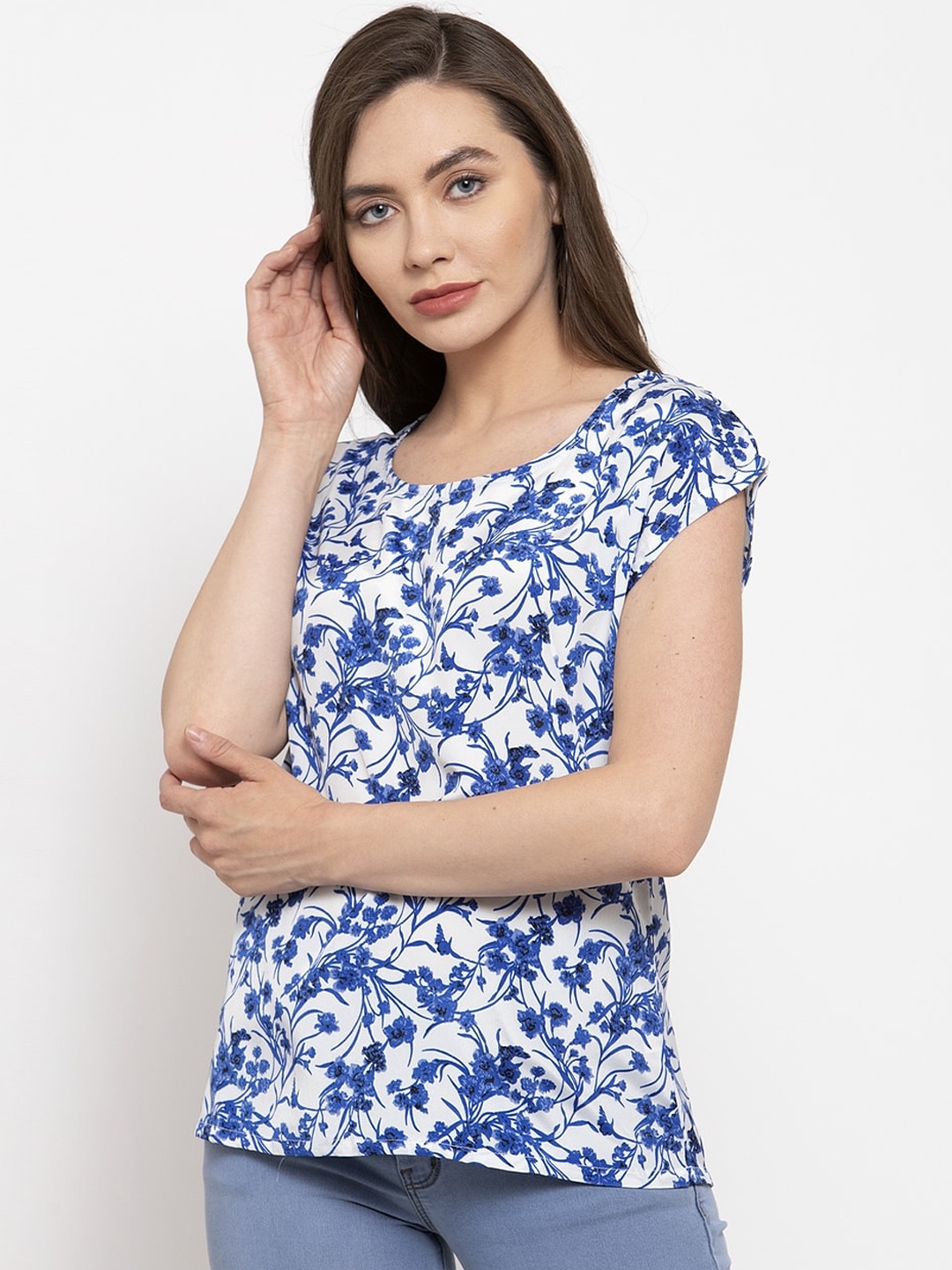 

DOOR74 Women Blue Printed Top
