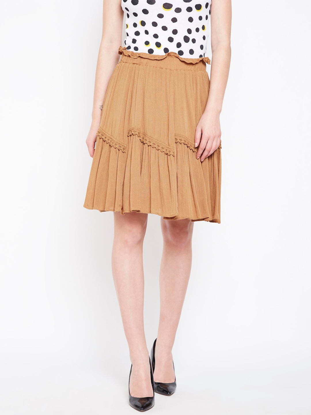 Oxolloxo Women Brown Solid A-Line Skirt