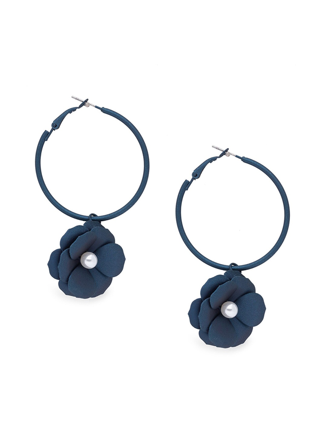 

Globus Navy Blue Floral Hoop Earrings