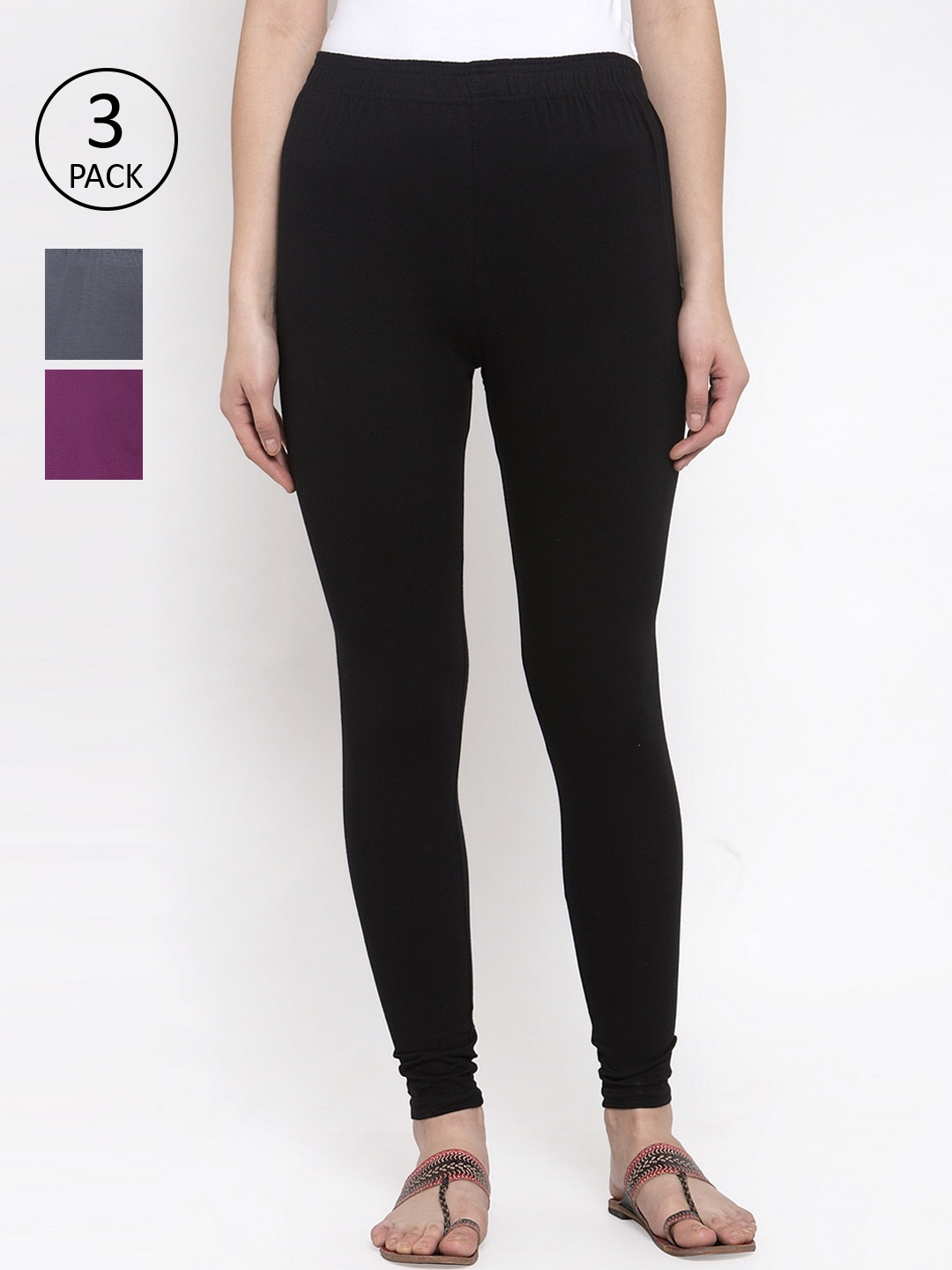 

TAG 7 Women Pack Of 3 Solid Leggings, Black