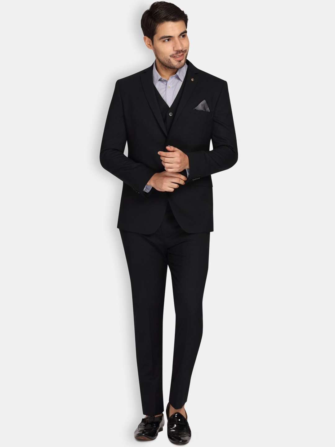 

Theme Men Navy Blue Solid Slim-Fit Single-Breasted Casual Three-Piece Suit