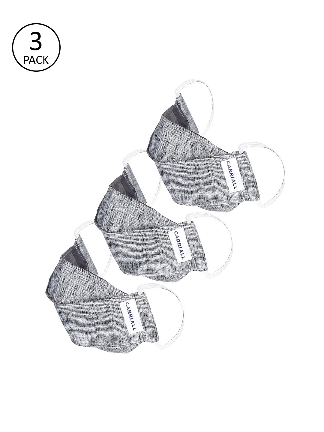 

CARRIALL Unisex Pack of 3 Pcs Grey Reusable 3-Ply Protective Outdoor Masks