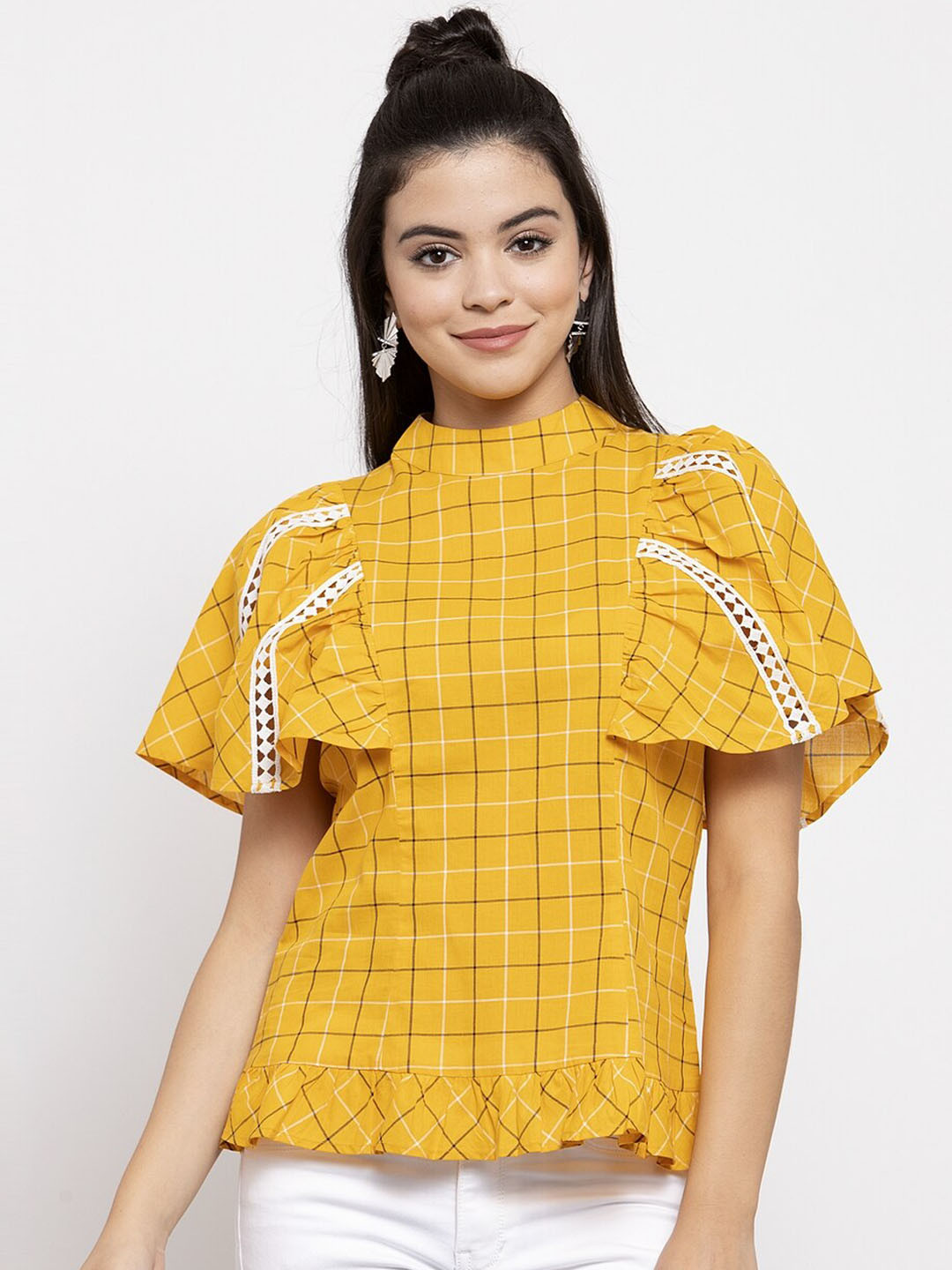 

KASSUALLY Women Yellow Checked Top
