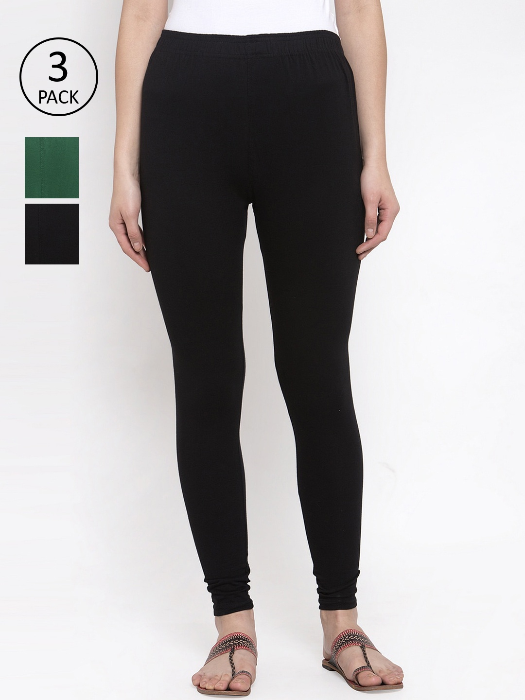 

TAG 7 Women Pack Of 3 Solid Churidar-Length Leggings, Black