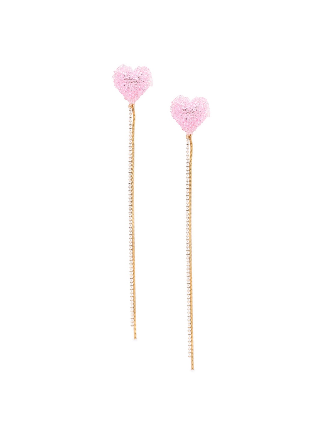 

Globus Gold-Toned & Pink Heart Shaped Drop Earrings