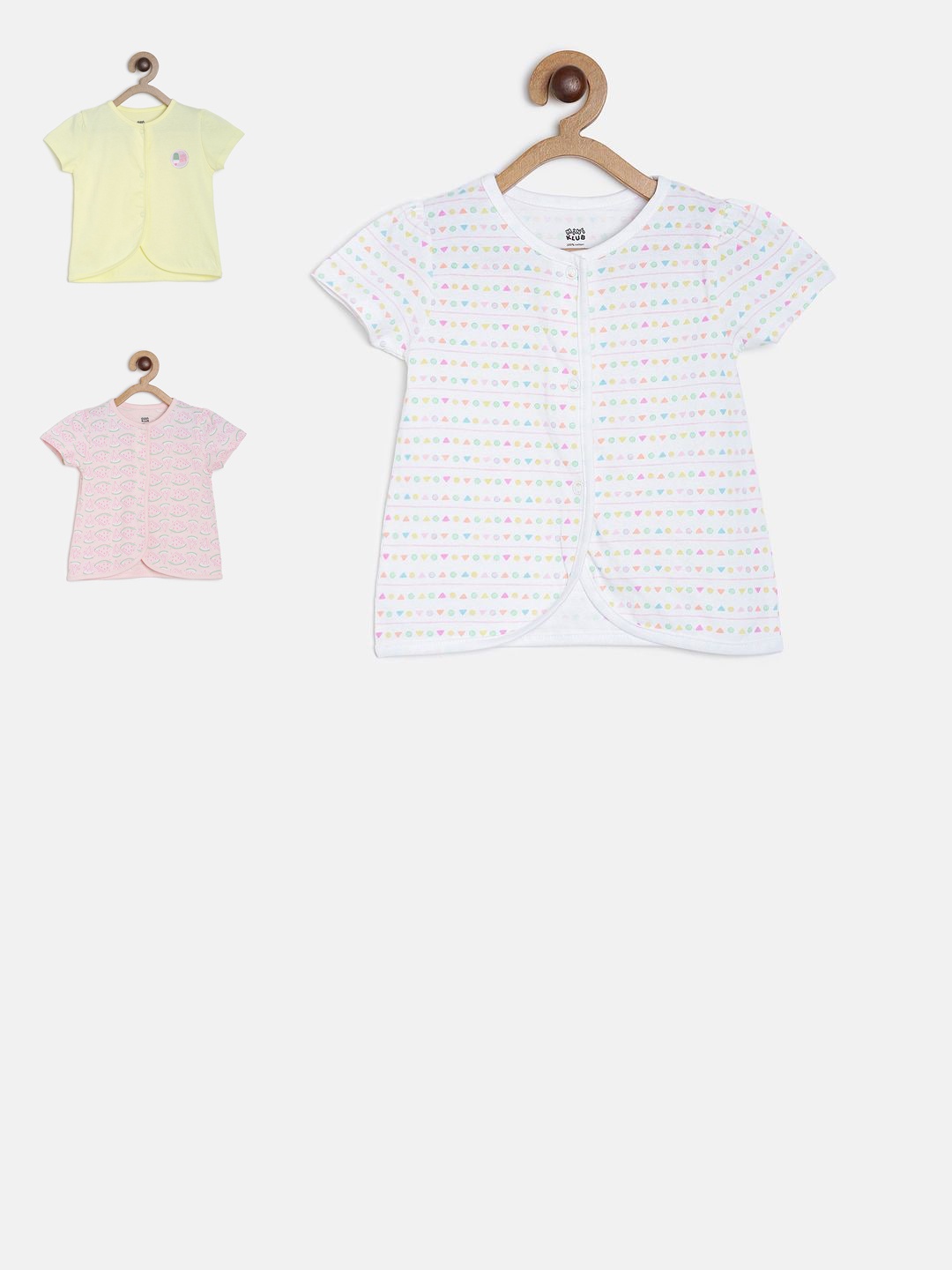 

MINI KLUB Girls Pack Of 3 Printed Round Neck Jhablas, Multi