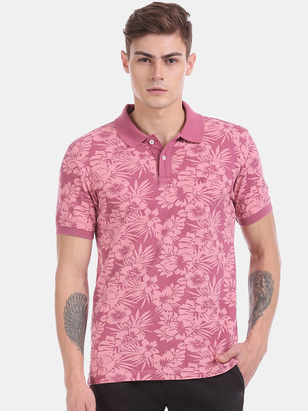 

Aeropostale Men Pink Printed Polo Collar T-shirt