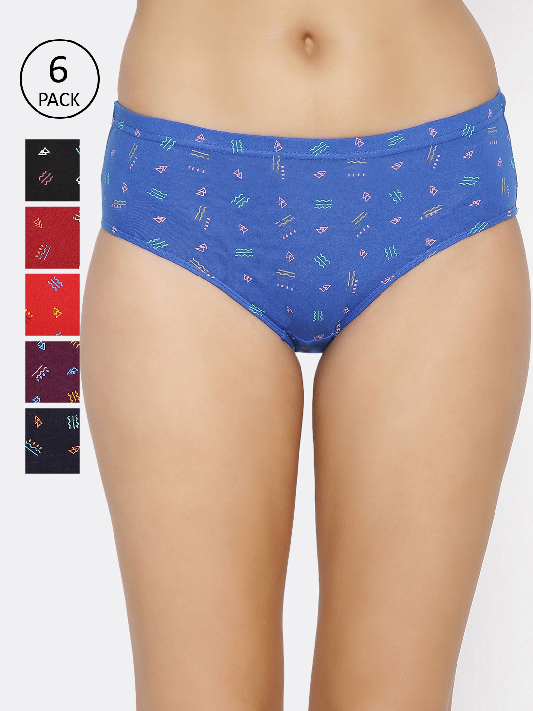 

Lady Lyka Women Pack Of 6 Printed Hipster Briefs ALFA-20, Red