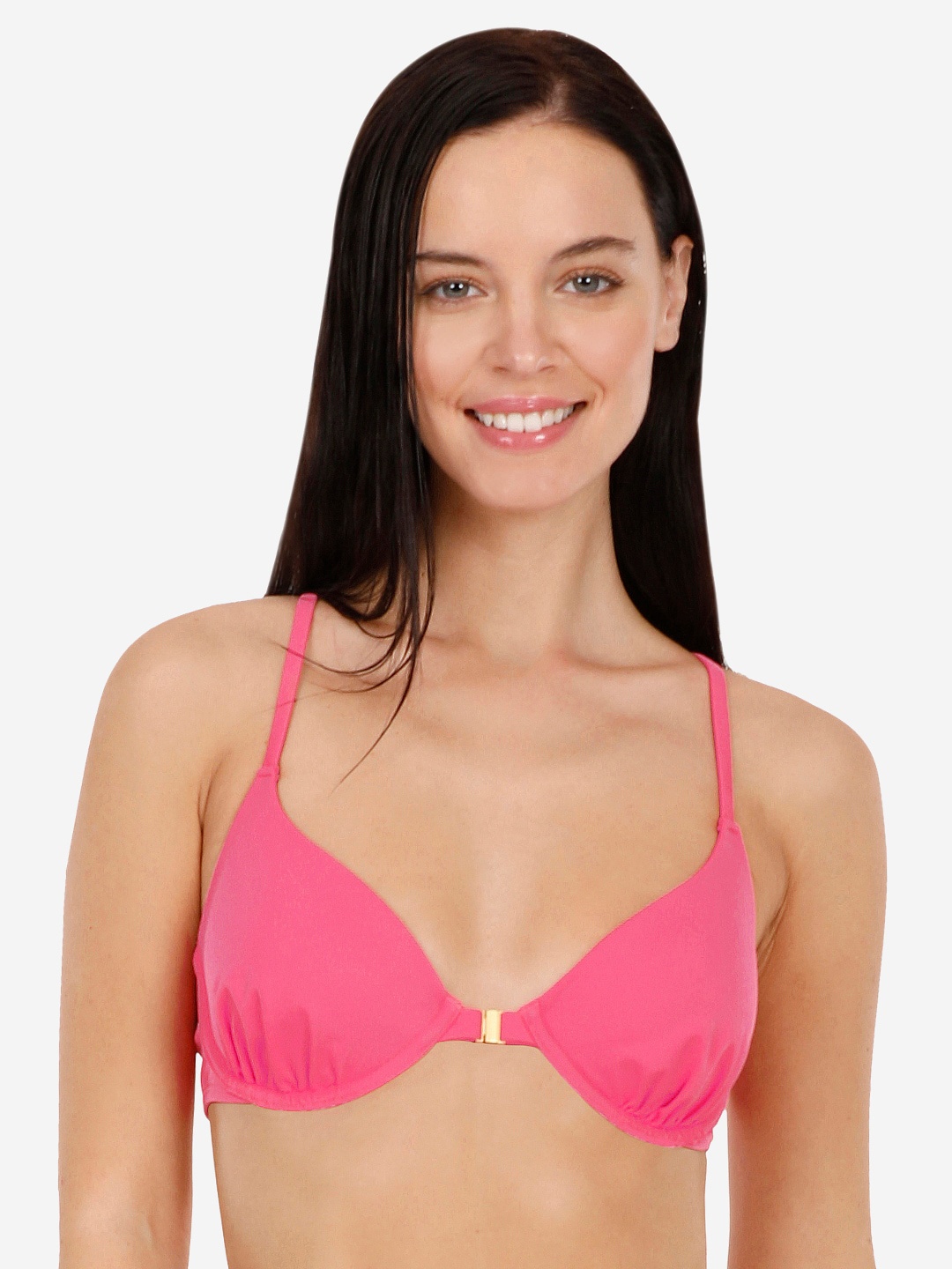

Amante Women Pink Solid Front Closure Racerback Bikini Top SWT17618