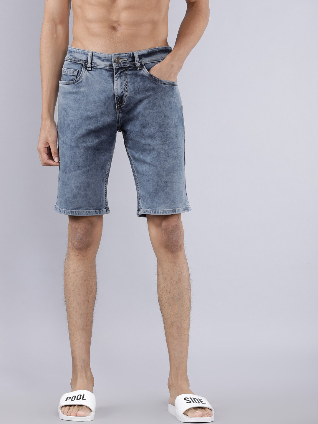 

HIGHLANDER Men Blue Solid Slim Fit Denim Shorts