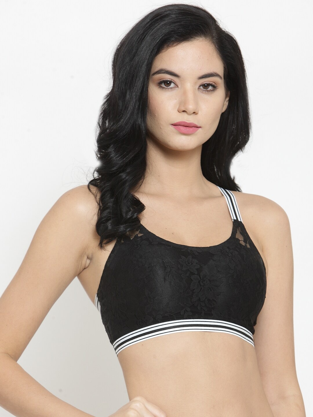 

Laceandme Black Lace Non-Wired Lightly Padded Antimicrobial Sports Bra 6326