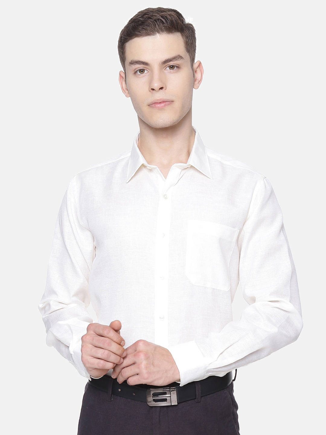 

Ramraj Men Off-White Original Regular Fit Solid Formal Shirt