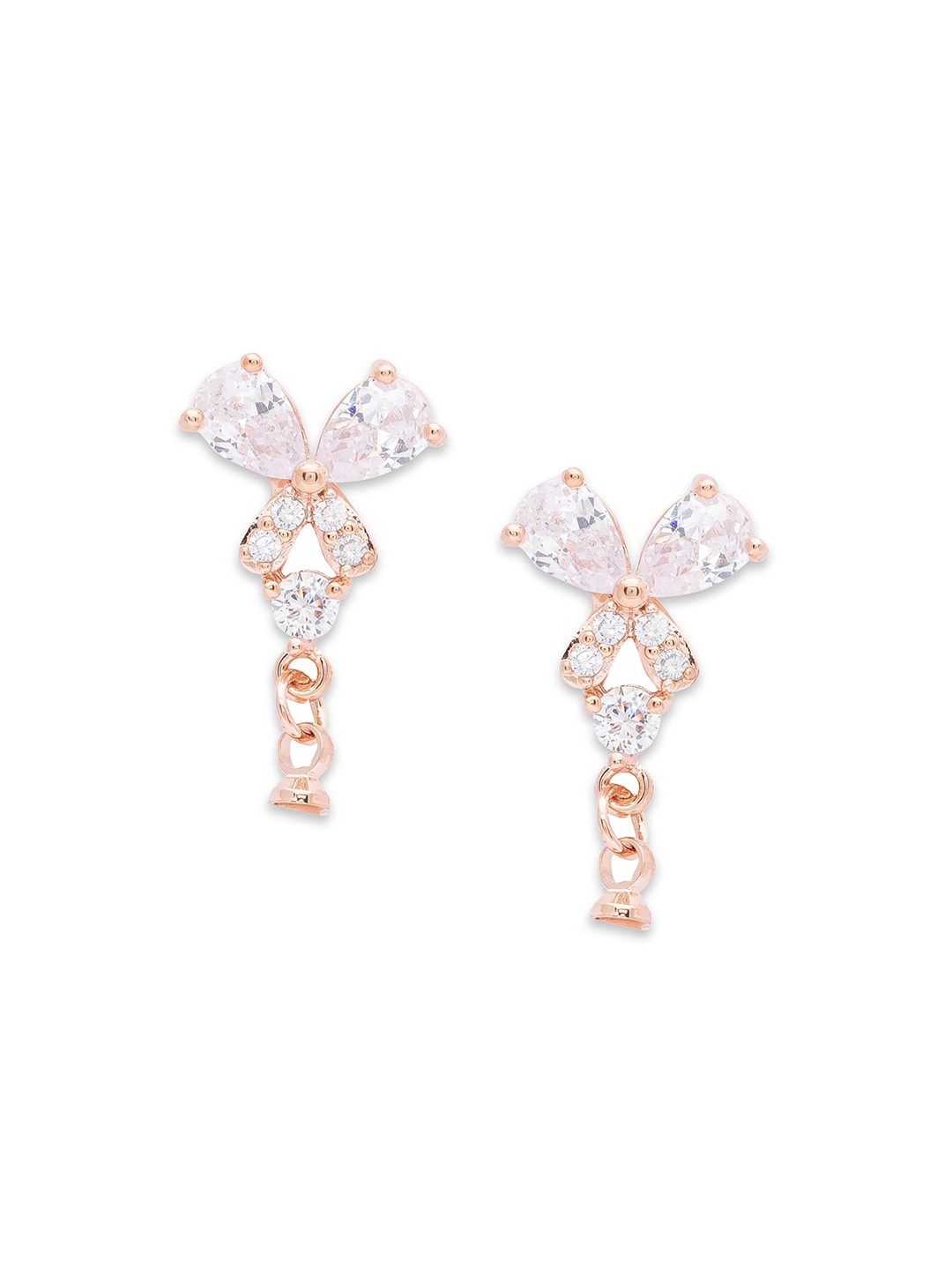 

Globus Rose Gold-Plated Handcrafted CZ Studded Teardrop Shaped Drop Earrings