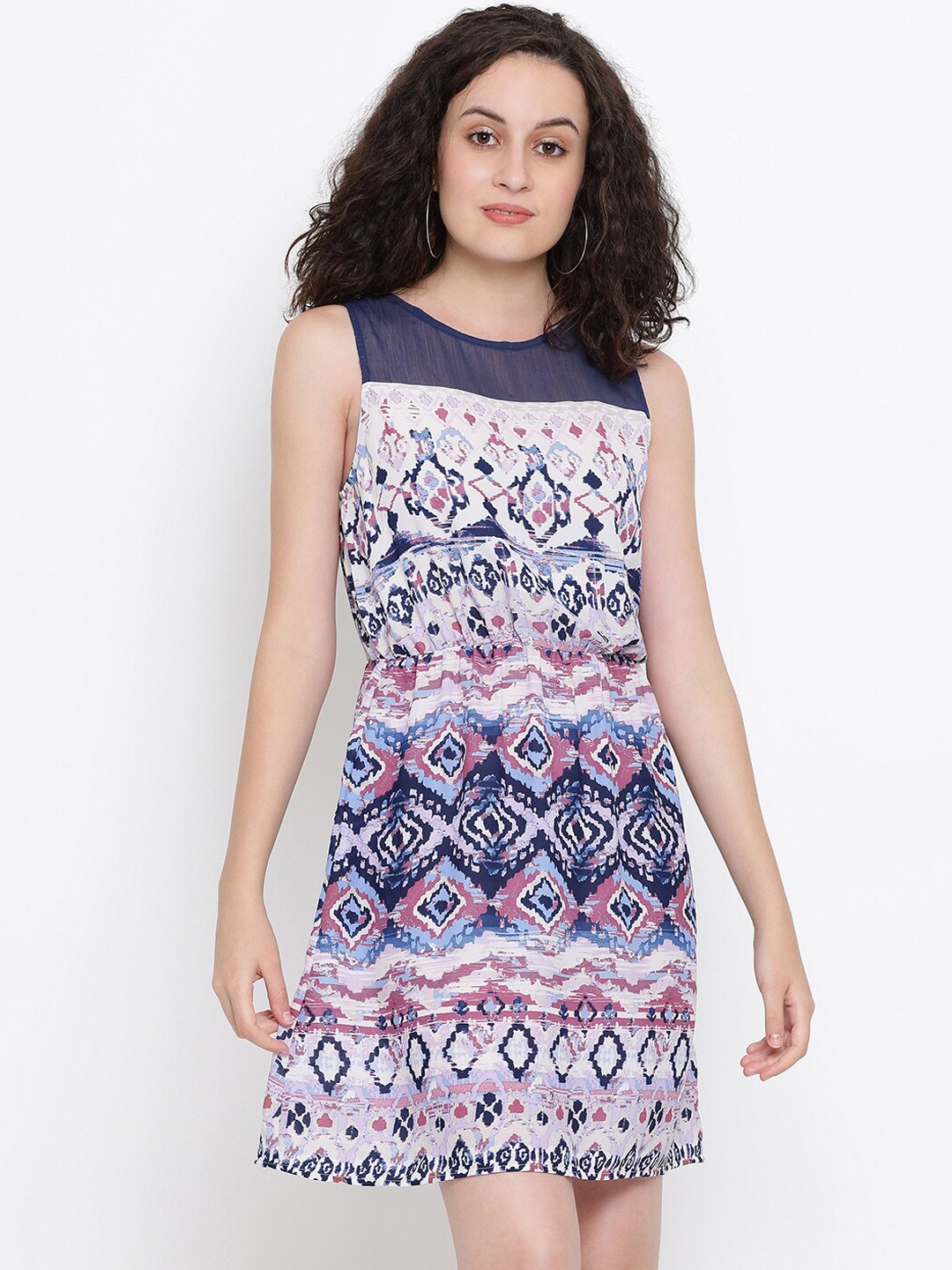 

Oxolloxo Women Multicoloured Tribal Raffia Printed A-Line Dress, Multi