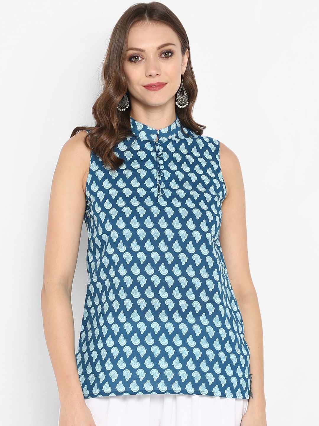 

Aprique FAB Women Blue & White Printed Pure Cotton Straight Kurti
