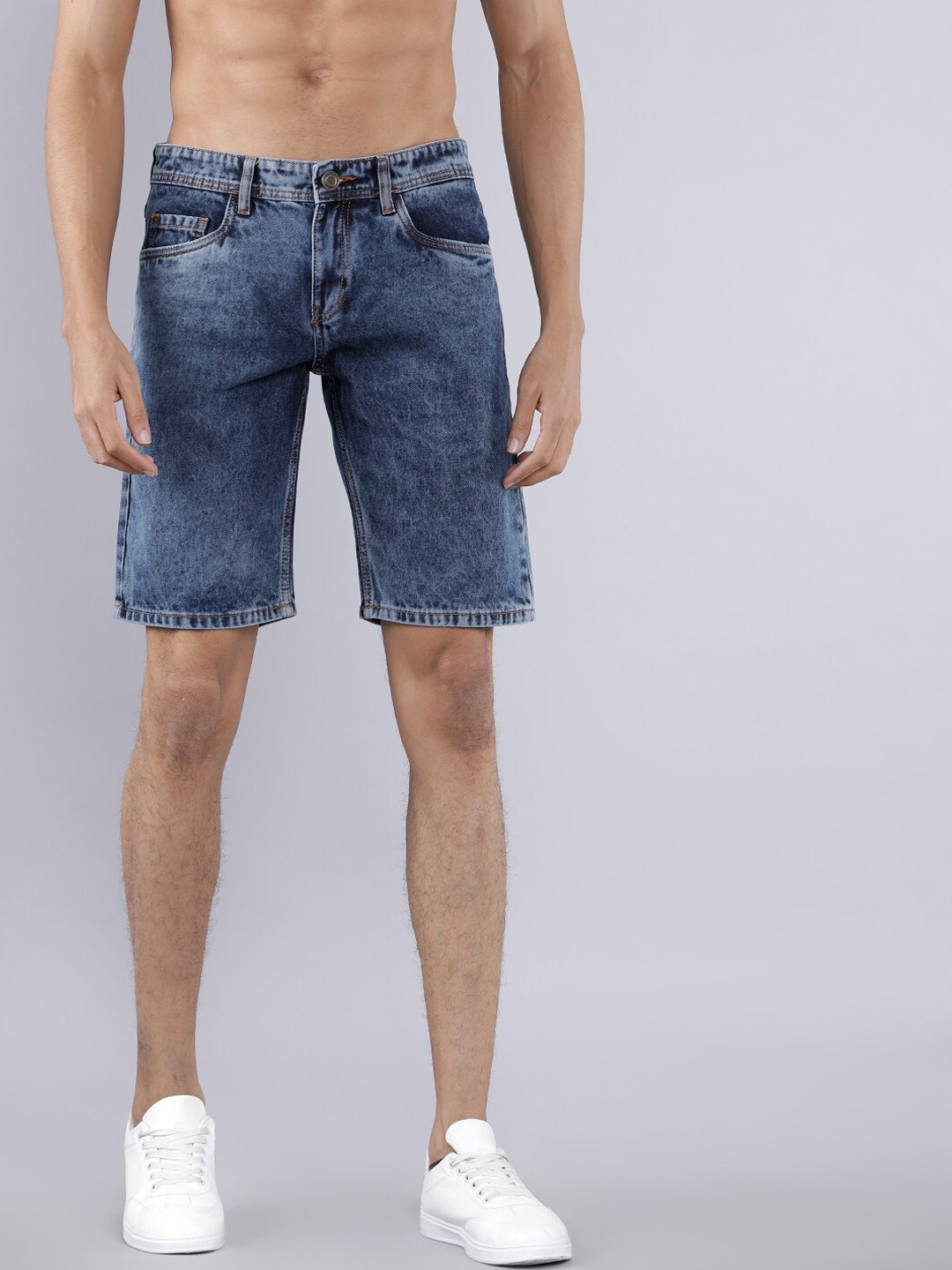 

HIGHLANDER Men Blue Solid Slim Fit Denim Shorts