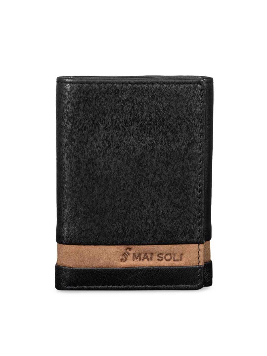 

MAI SOLI Men Black Solid Three Fold Wallet