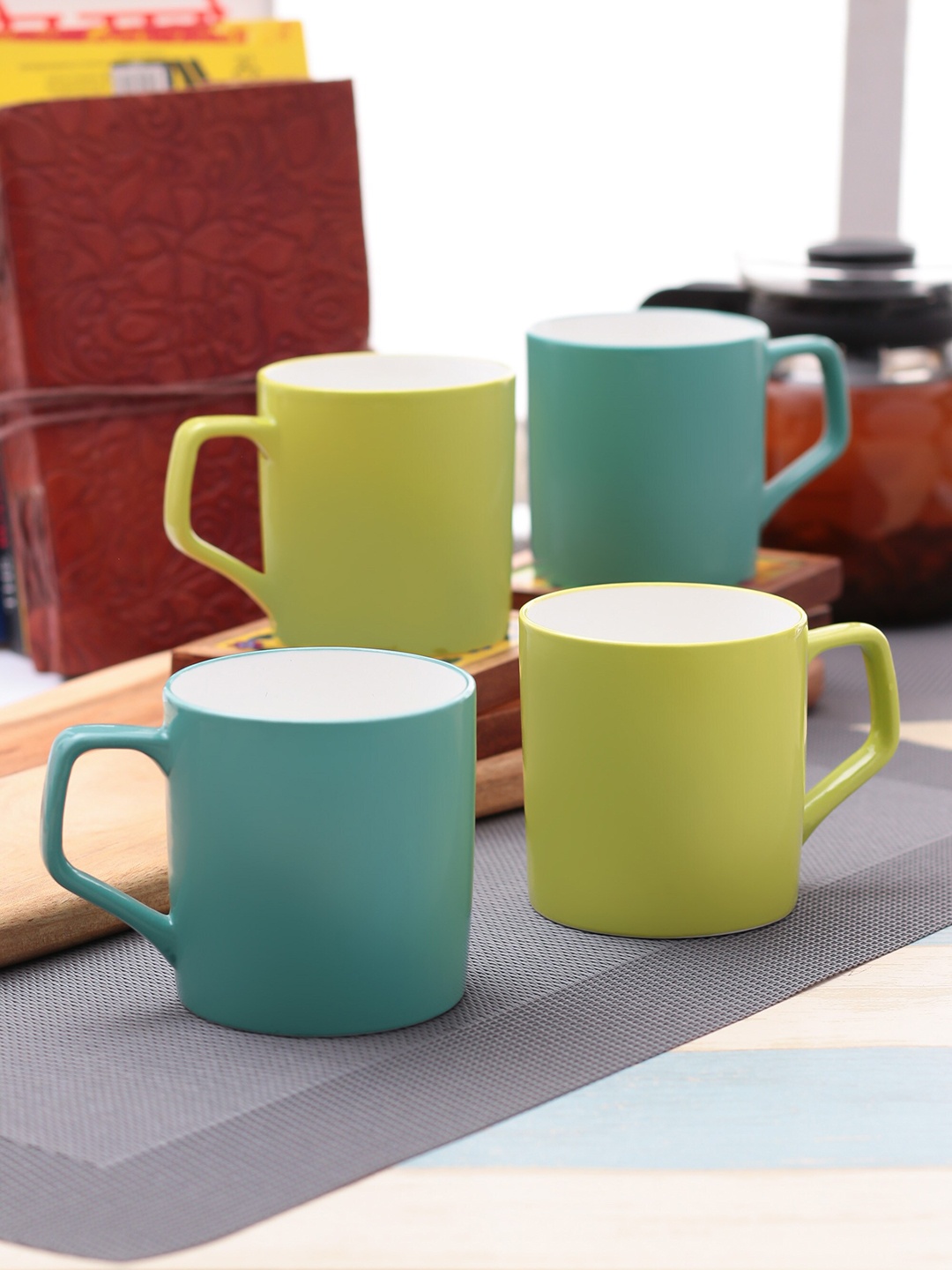 

CLAY CRAFT Green 4Pcs Ceramic Mugs Set