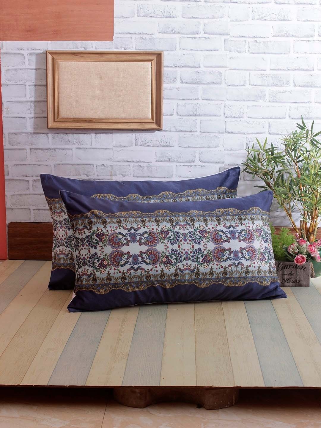 ROMEE Set Of 2 Blue & Green Floral Print Pillow Covers