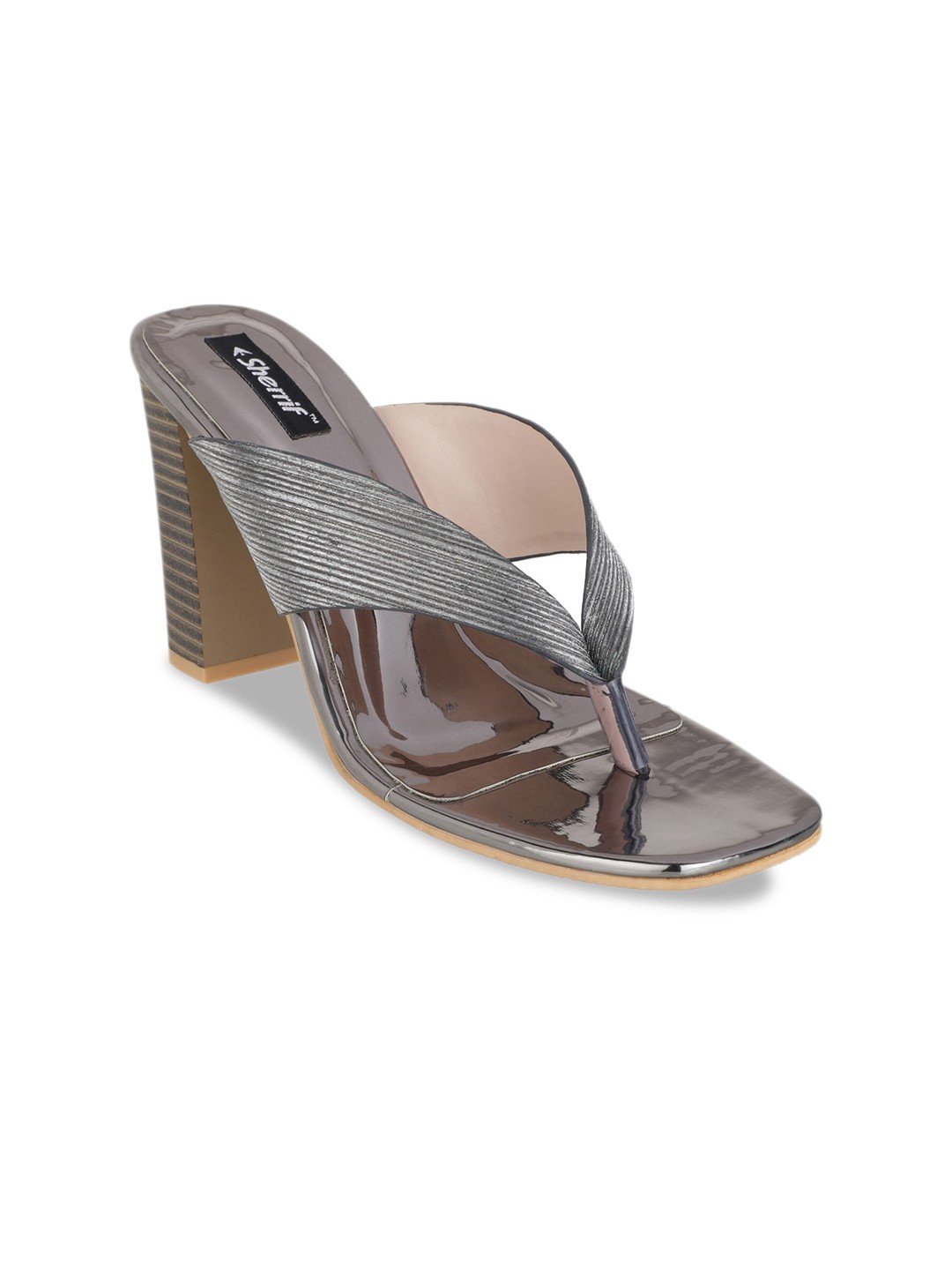 

Sherrif Shoes Women Grey Striped Block Heels