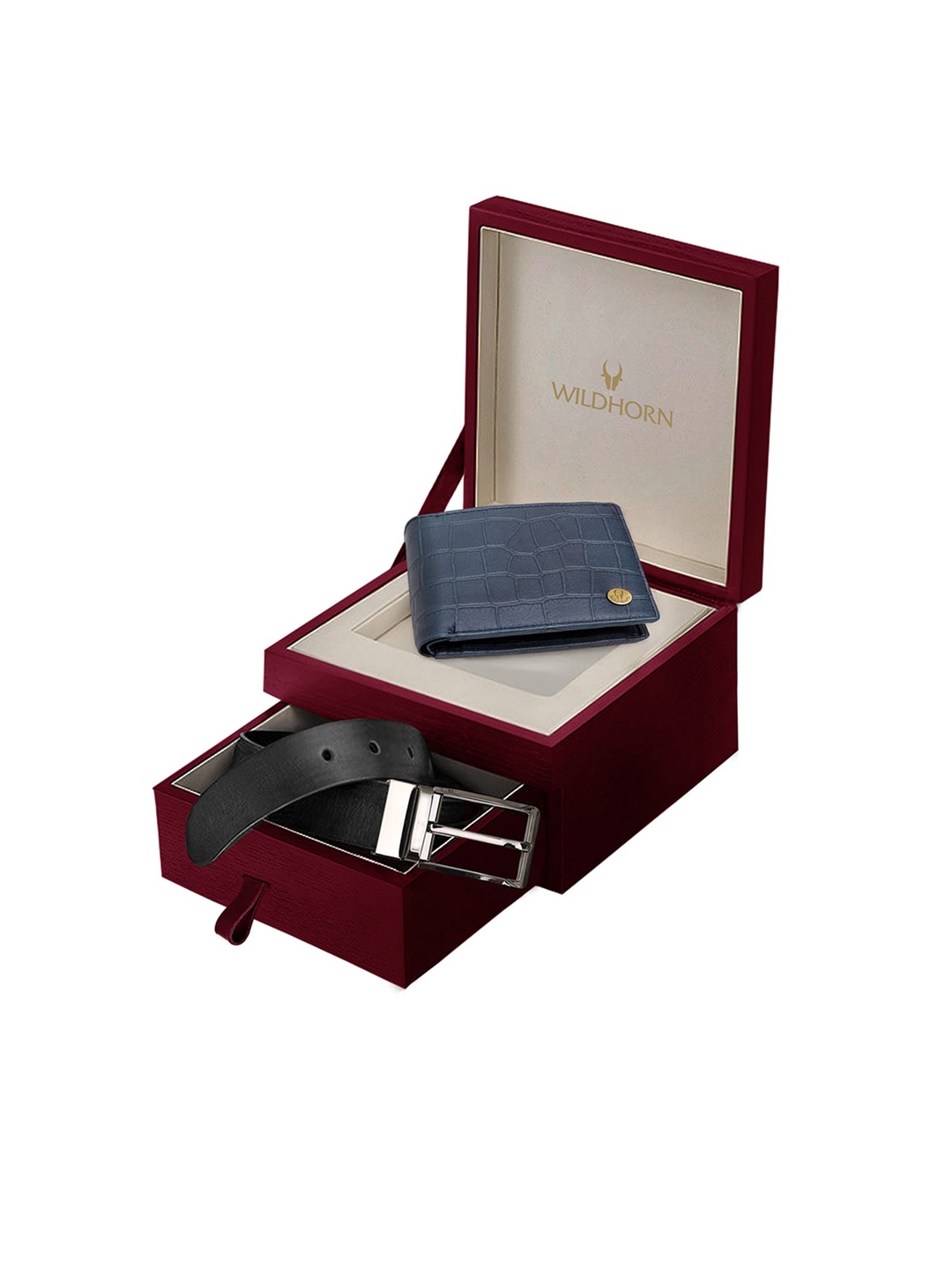 

WildHorn Men Blue & Black RFID Protected Genuine Leather Wallet & Belt Accessory Gift Set