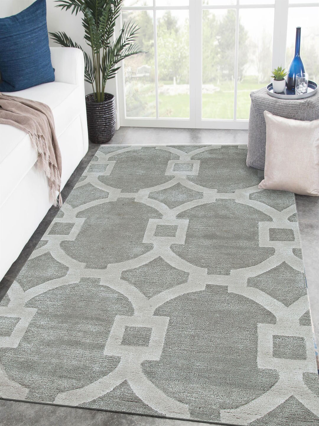 

Jaipur Rugs Grey Geometric Hand-Tufted Anti-Skid Carpet