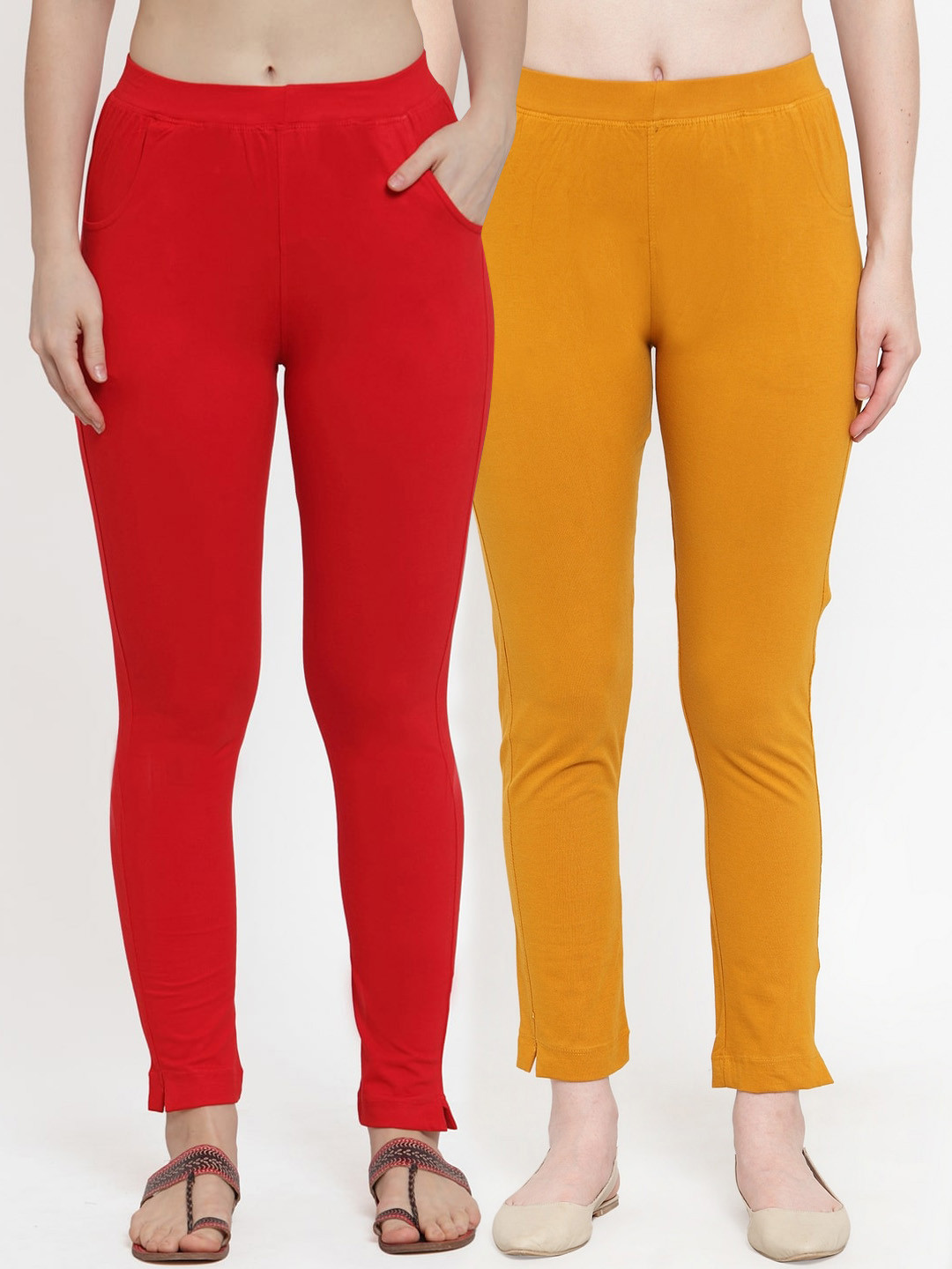 

TAG 7 Women Pack of 2 Solid Ankle-Length Leggings, Red