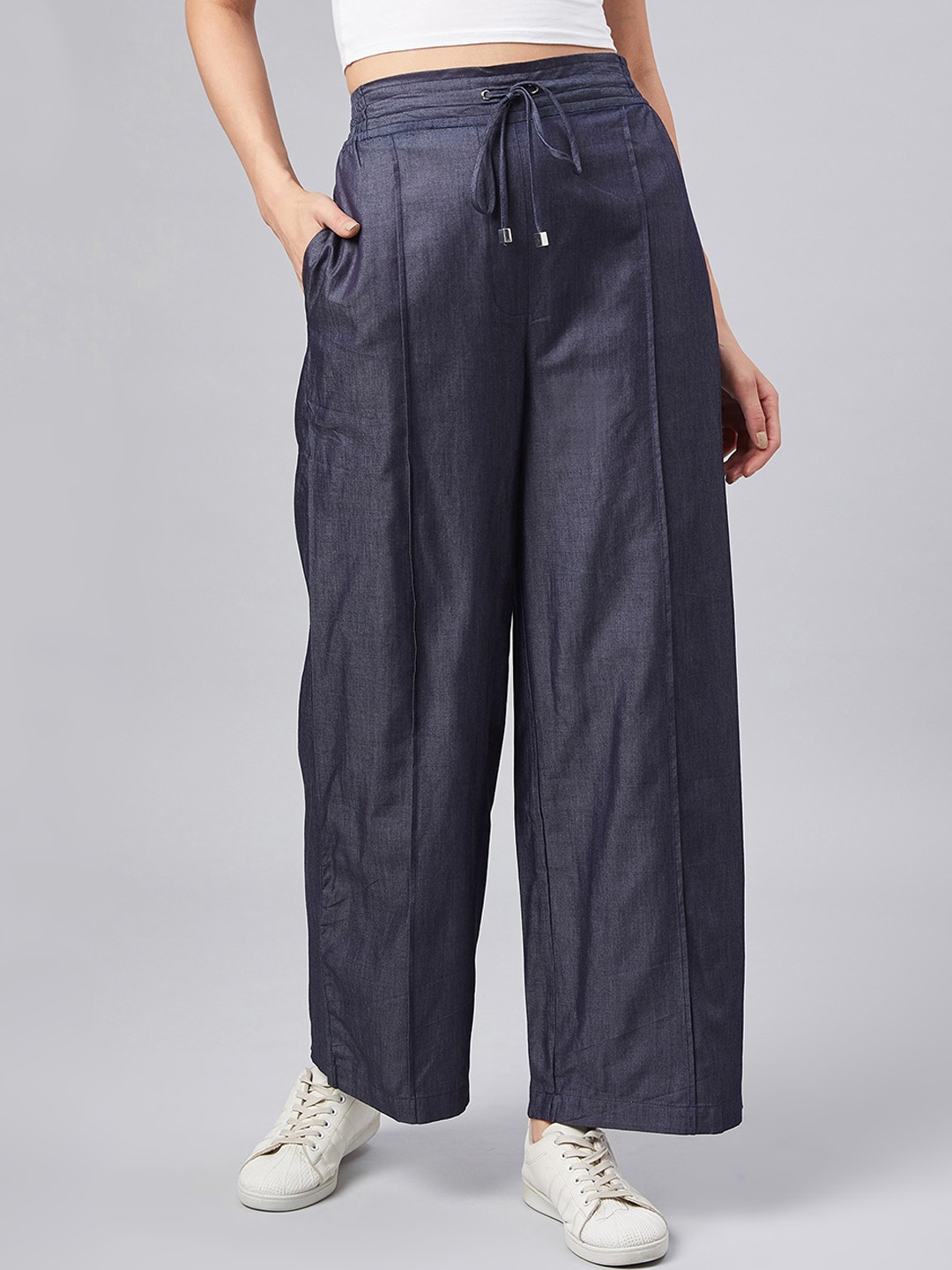 

Marie Claire Women Navy Blue Regular Fit Solid Parallel Trousers