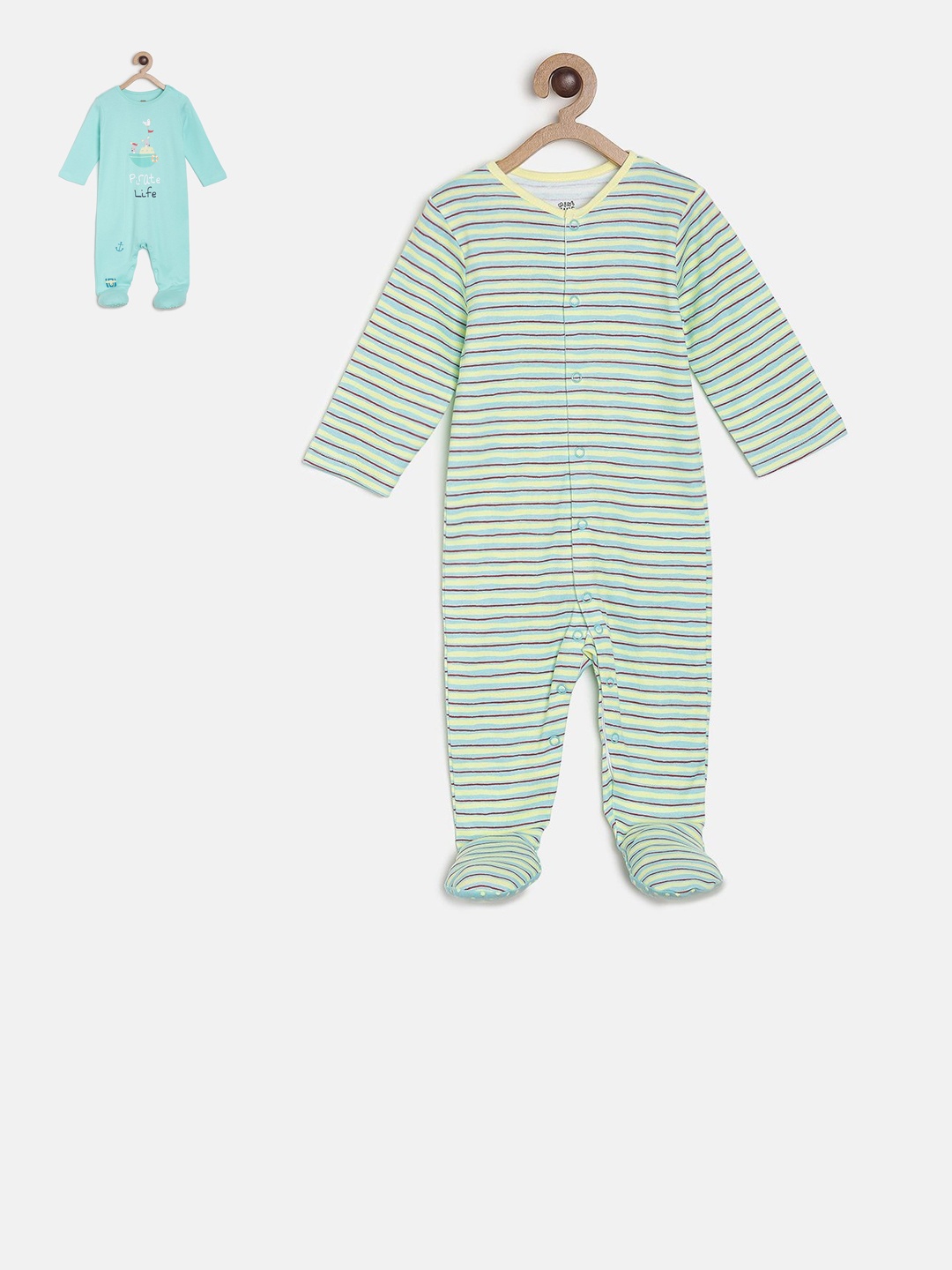MINI KLUB Infants Boys Pack Of 2 Sleepsuits, Turquoise blue