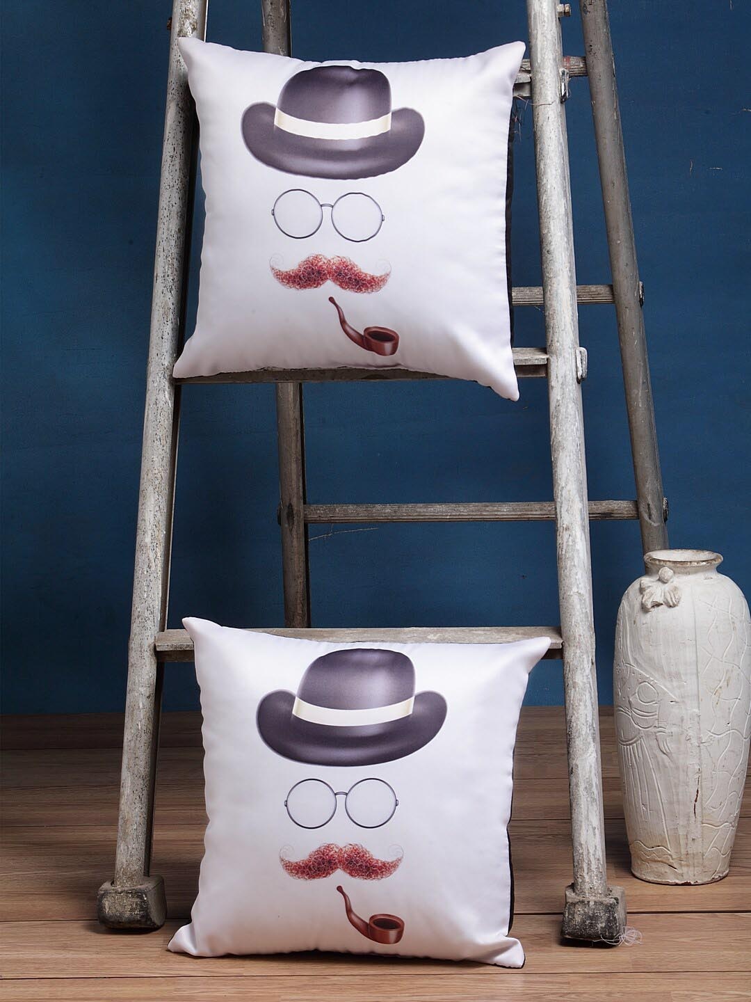 Alina decor White & Black Set of 2 Quirky Square Cushion Covers
