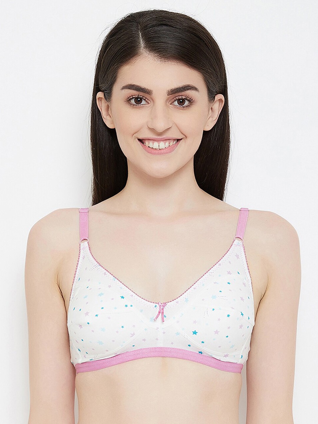 

Clovia White & Pink Printed Non-Wired Non Padded Everyday Bra BR0185I2232B