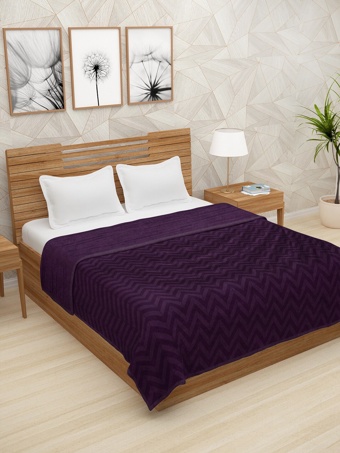 

Story@home Purple Geometric AC Room 400 GSM Double Bed Blanket