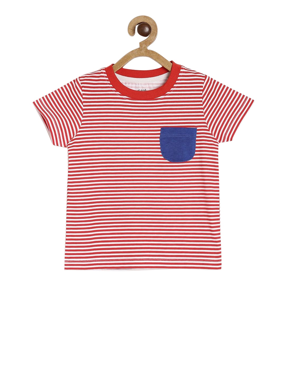 

MINI KLUB Boys Red White Striped Round Neck Pure Cotton T-shirt