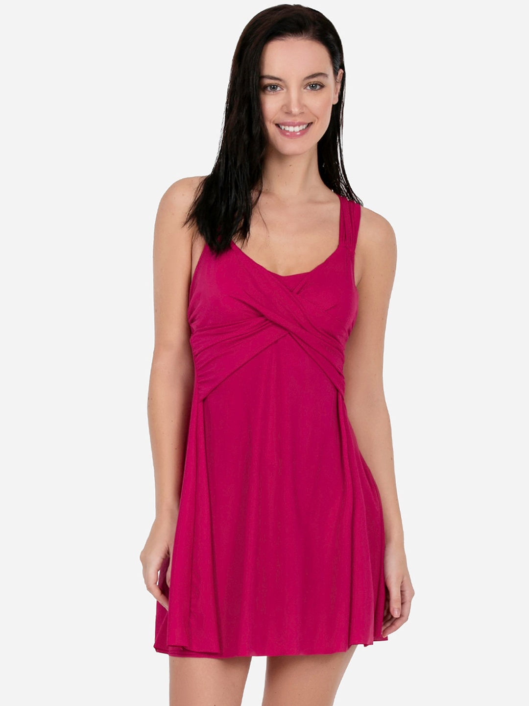 

Amante Women Pink Solid Flared Swimming Dress