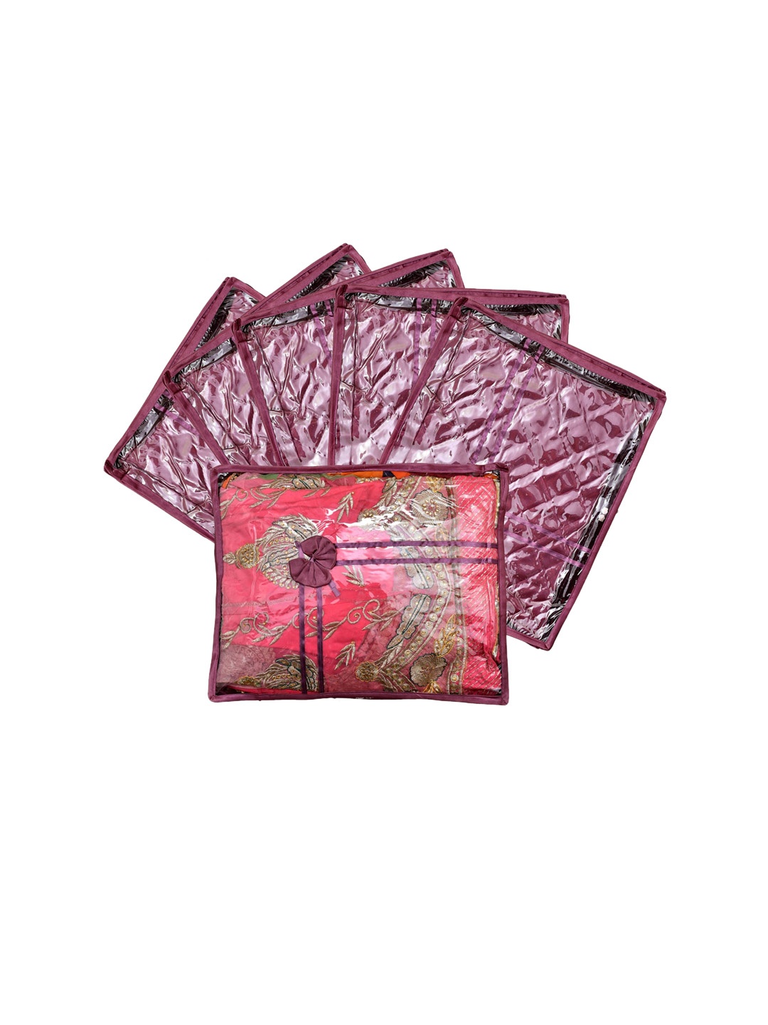 

Kuber Industries Set Of 6 Purple & Transparent Solid Single Packing Saree Cover Organizers