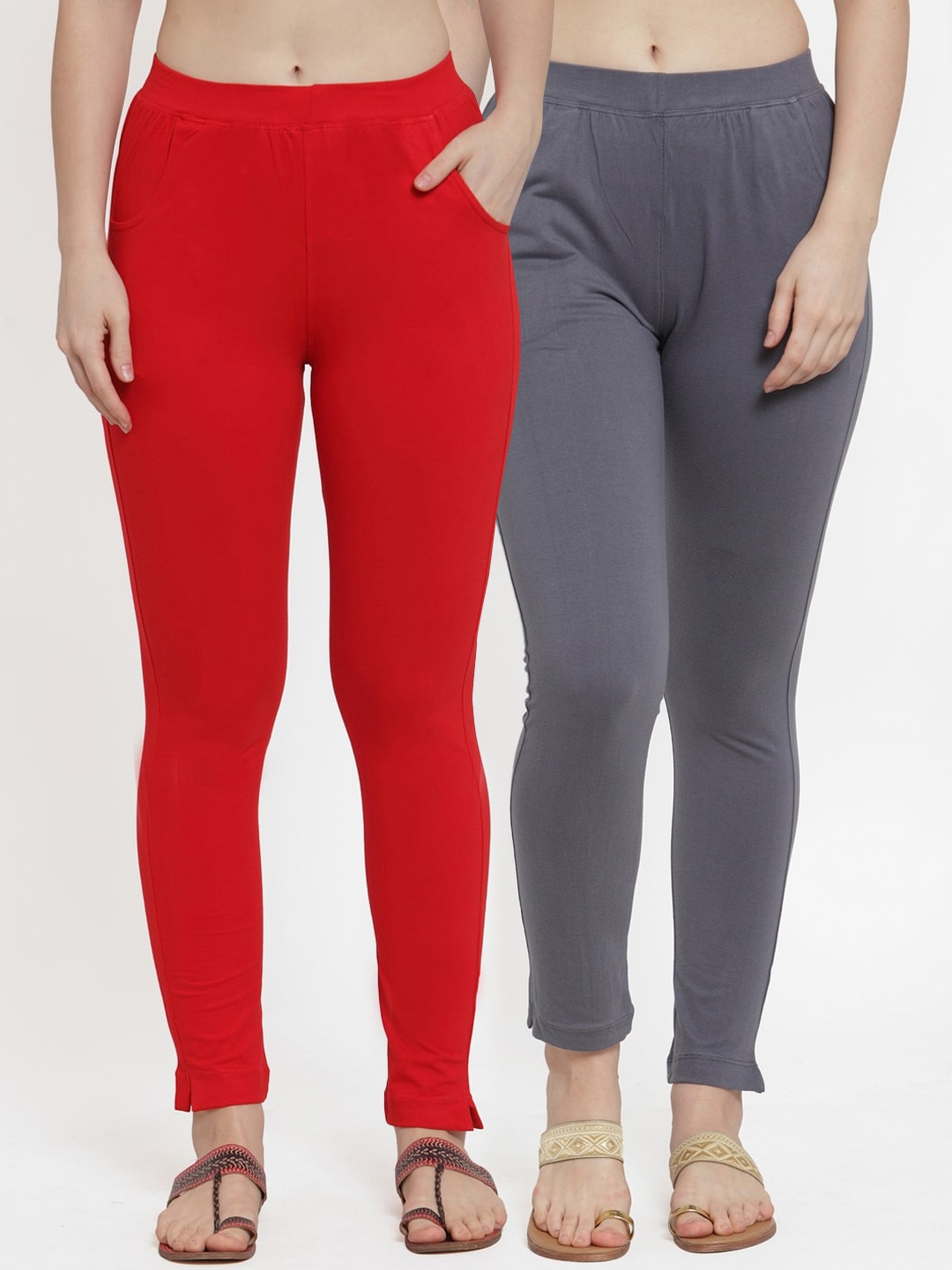 

TAG 7 Women Pack Of 2 Solid Straight-Fit Ankle-Length Leggings, Red