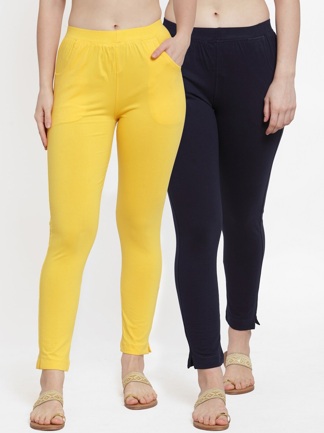 

TAG 7 Women Pack Of 2 Solid Ankle-Length Straight-Fit Leggings, Yellow