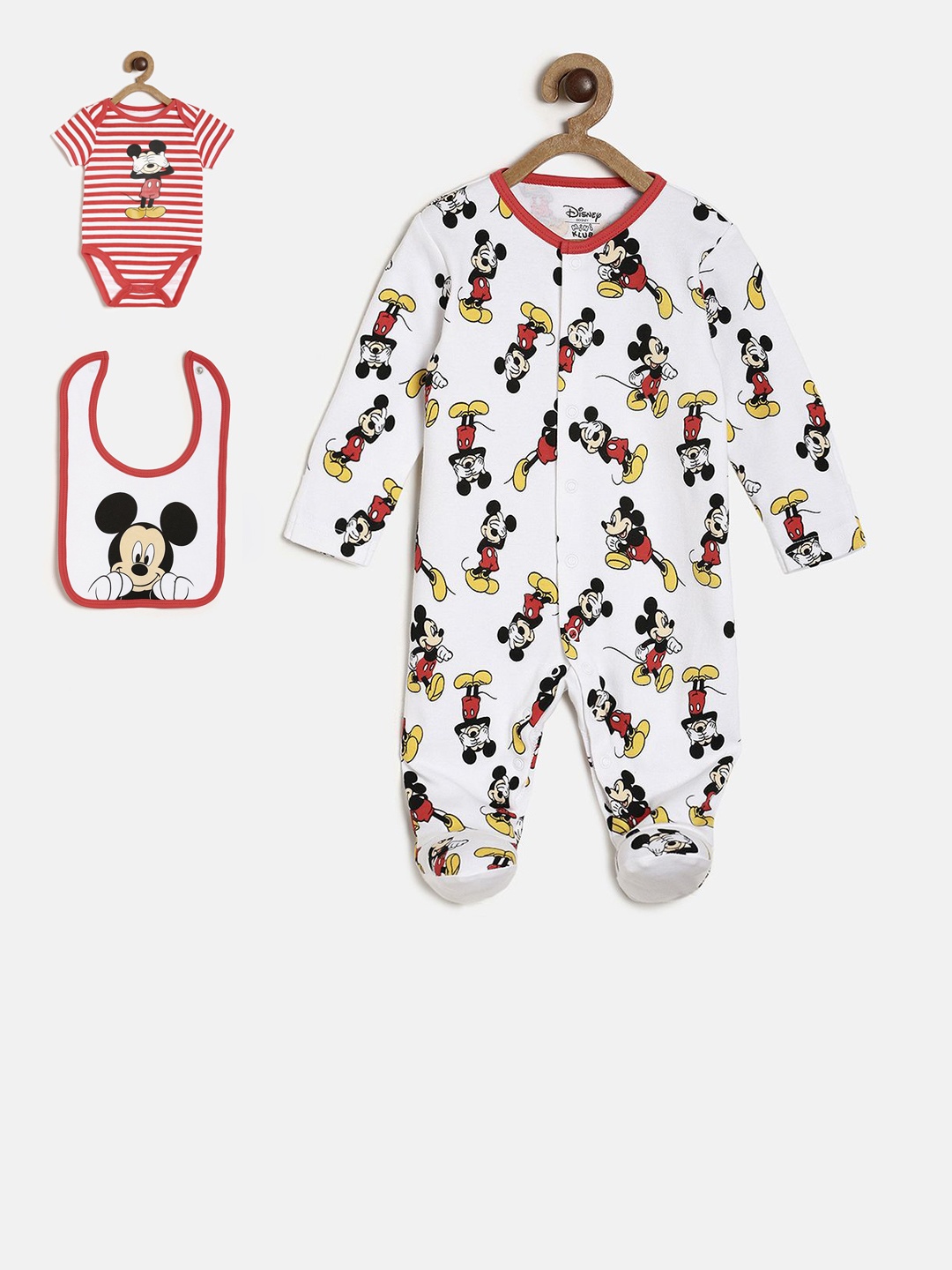 

MINI KLUB Infant Boys Multicoloured Pack of 3 Mickey Mouse Print Sleepsuit & Bodysuit, Multi