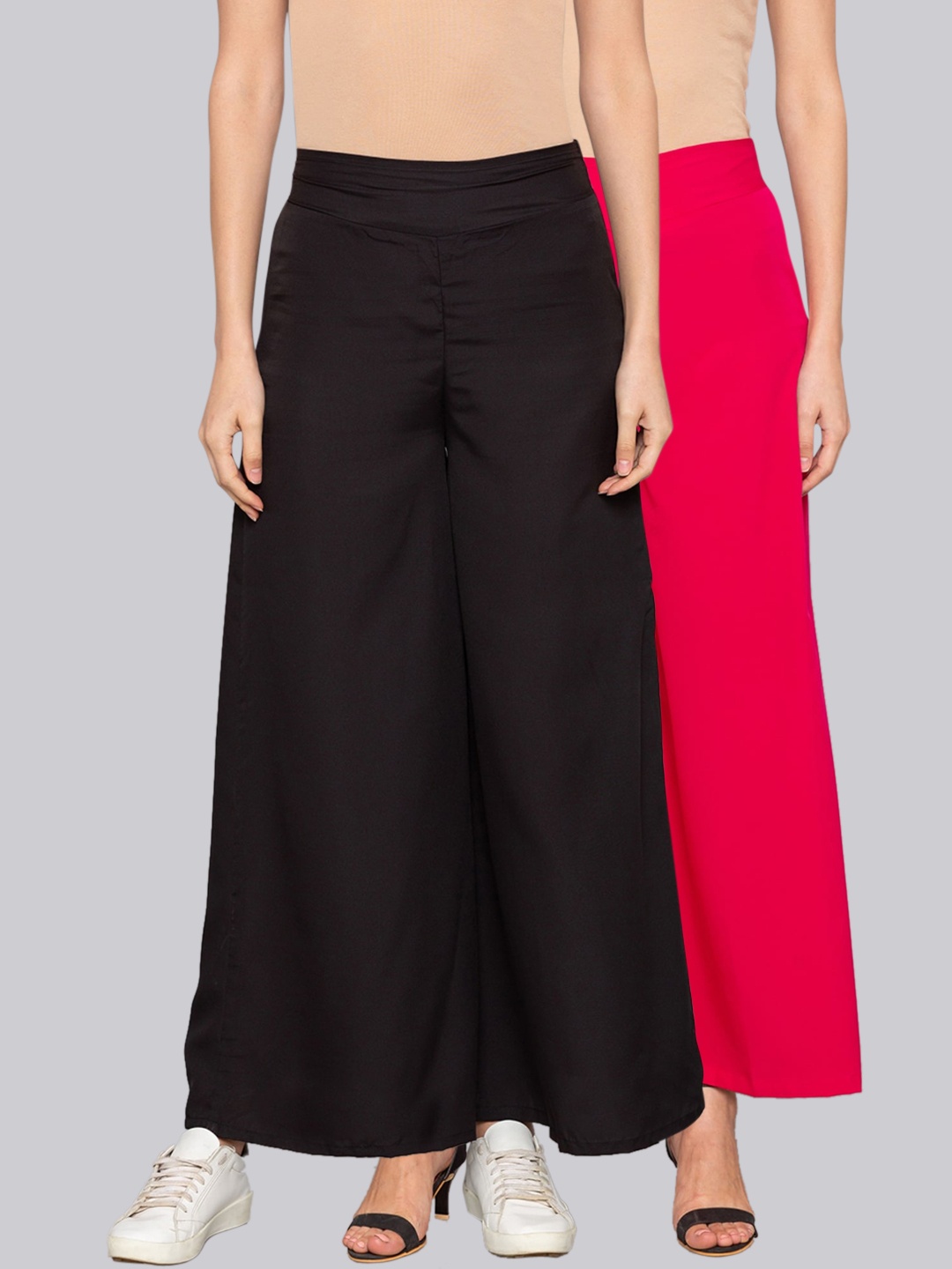 Desi Weavess Women Pack of 2 Solid Flared Palazzos, Pink