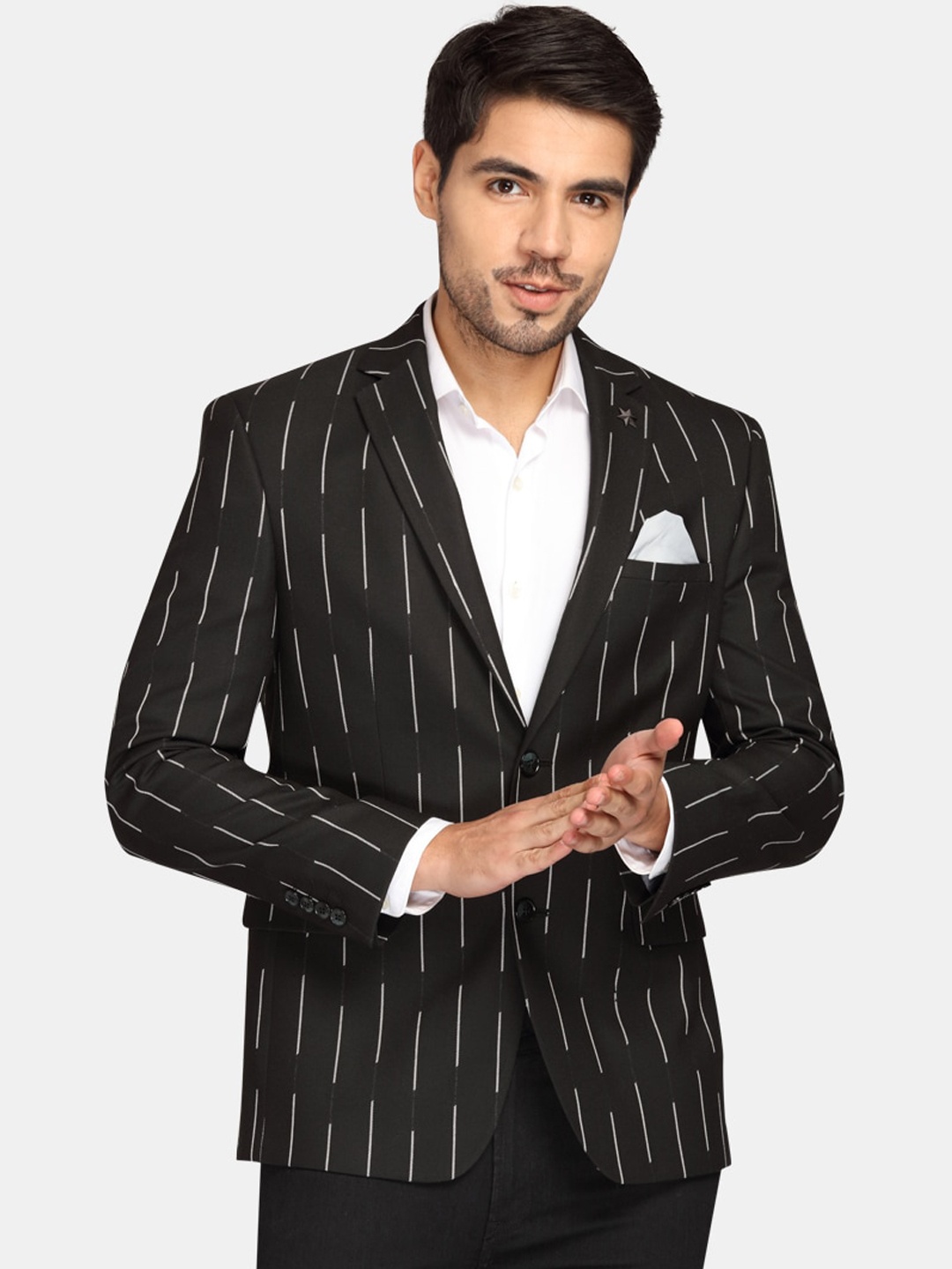 

Theme Men Black Self-Design Single-Breasted Casual Blazer