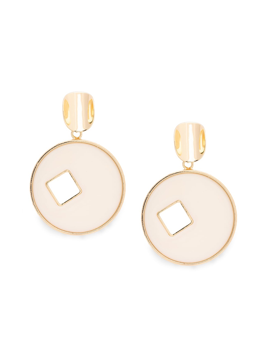 

Globus Gold-Toned & White Circular Drop Earrings
