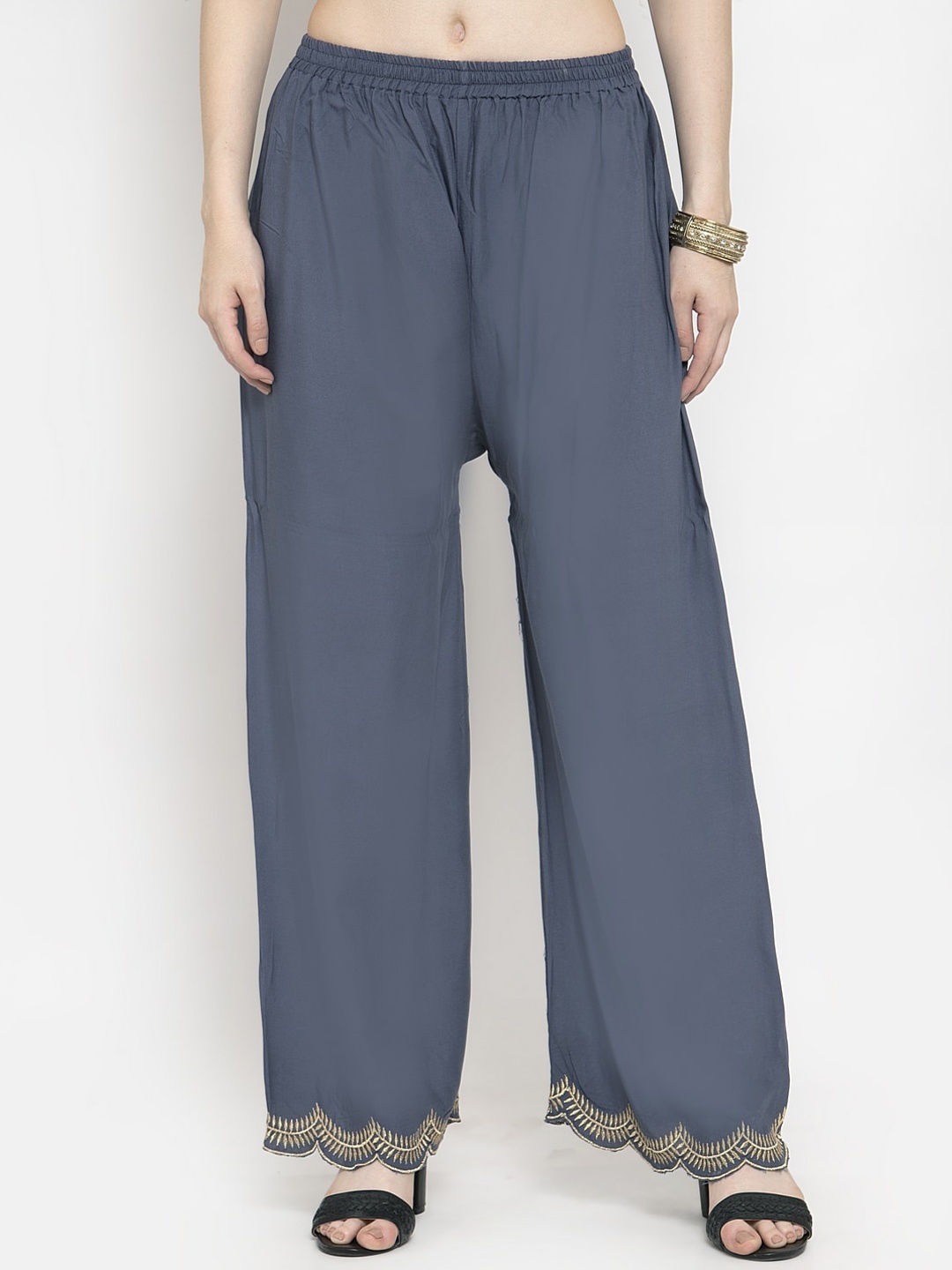 

Clora Creation Women Grey Embroidered Straight Palazzos