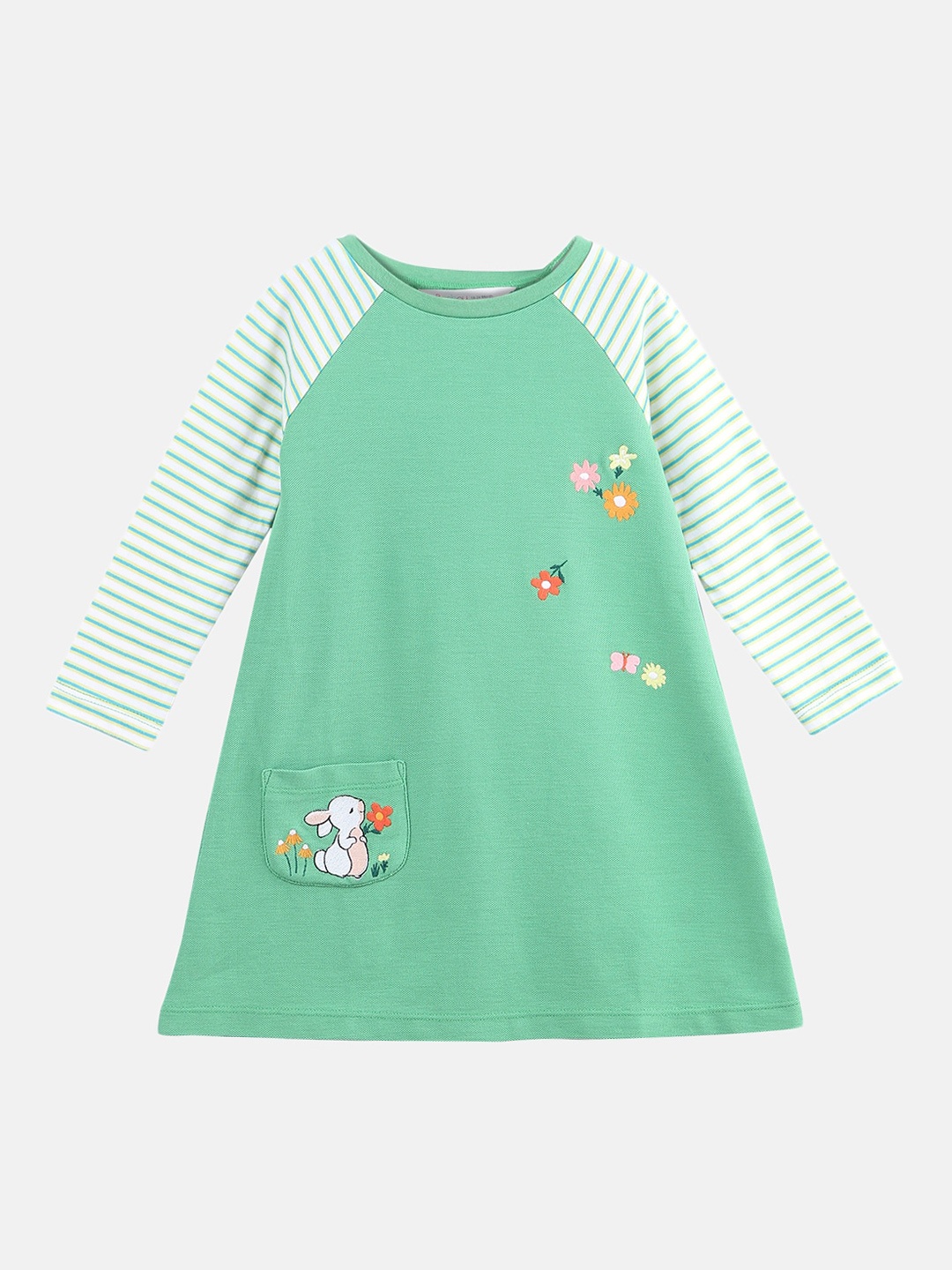 

Beebay Girls Green Embroidered A-Line Dress