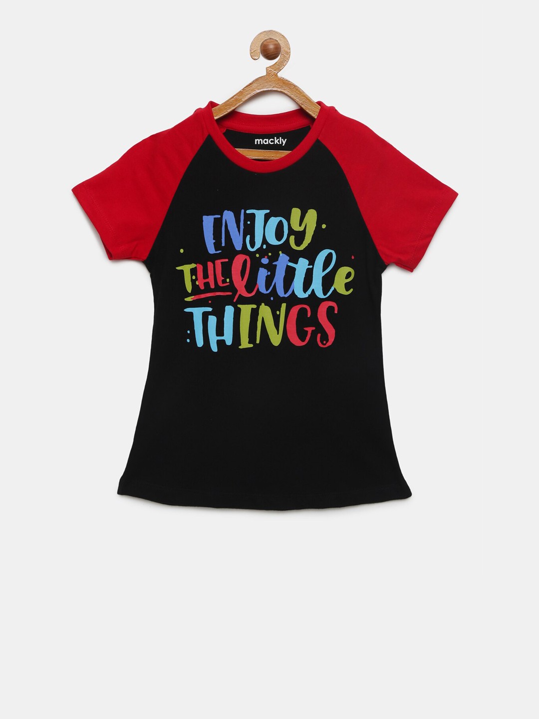 

mackly Girls Black & Red Printed Lounge T-Shirt