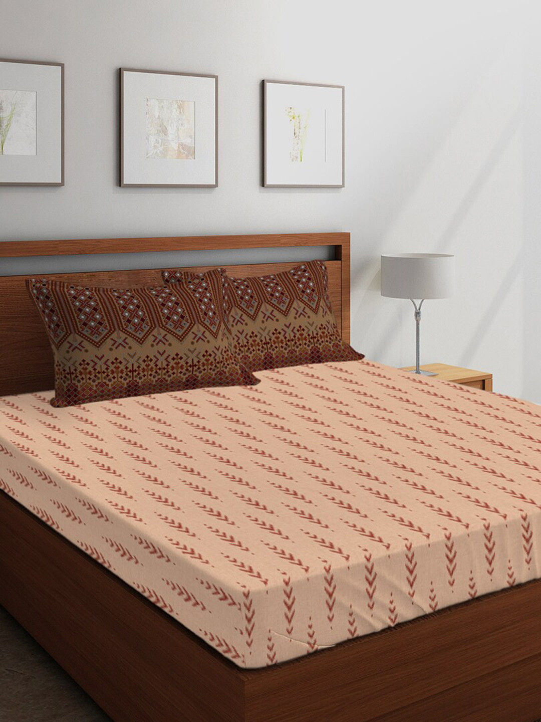 

Boutique Living India Beige & Brown Floral 300 TC Cotton 1 King Bedsheet with 2 Pillow Covers