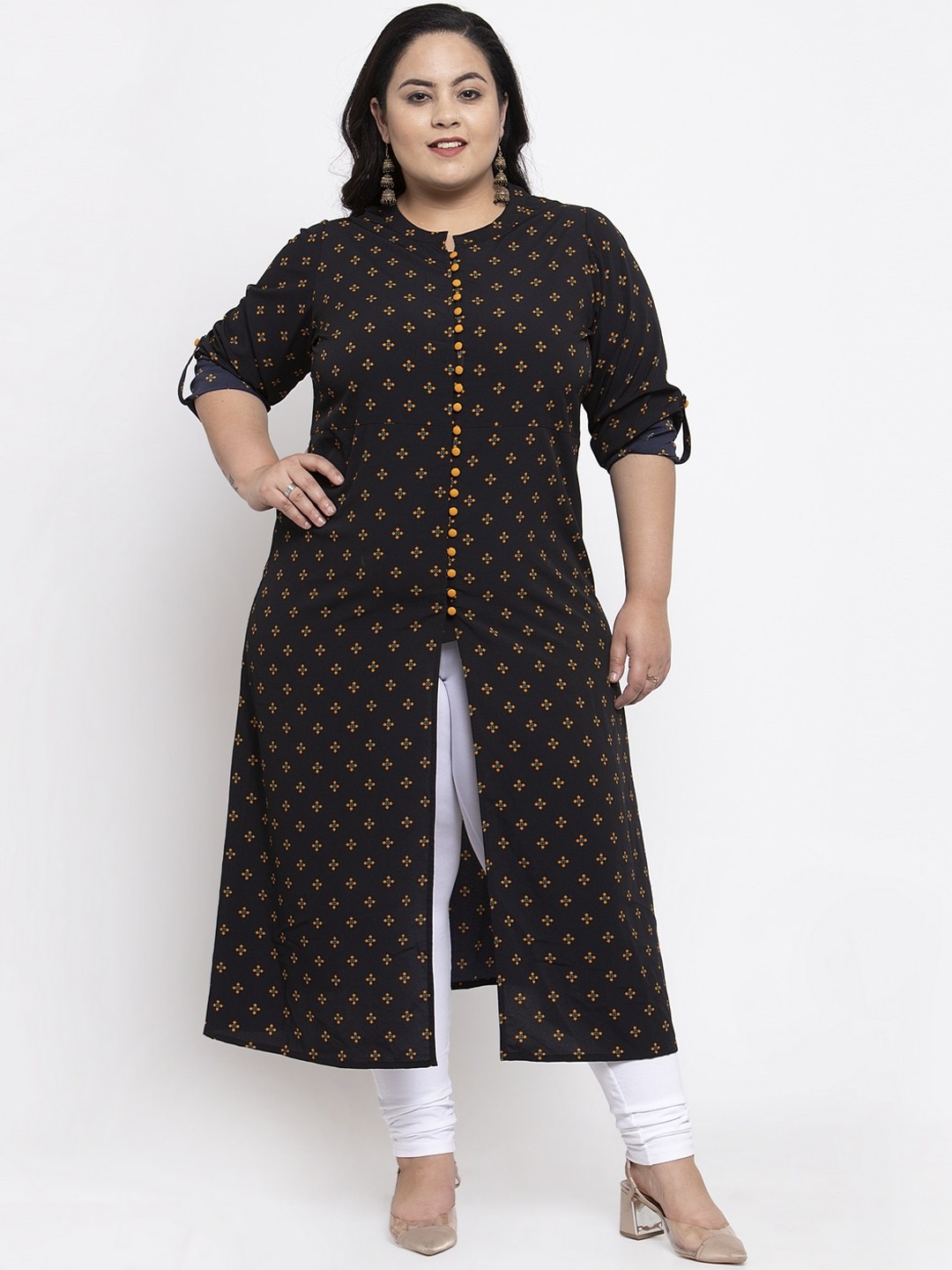 

plusS Women Black Woven Design A-Line Kurta
